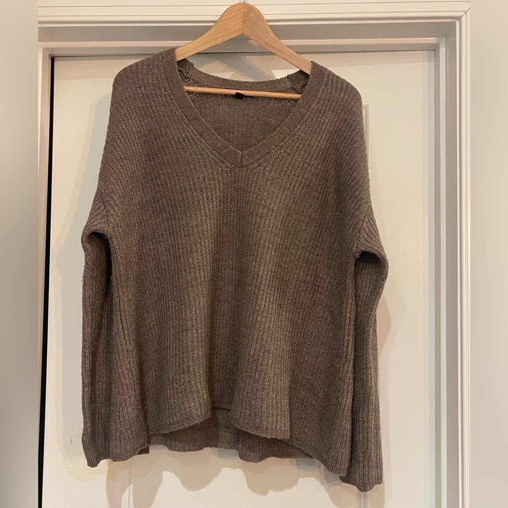 J. Crew Taupe V-Neck Sweater Alpaca wool blend